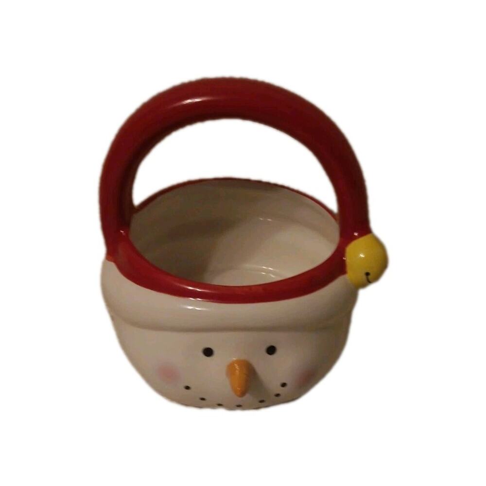 Hallmark Christmas Ceramic Snowman Gift Basket ~ Candy, Nuts, Gifts, Decor, Vase